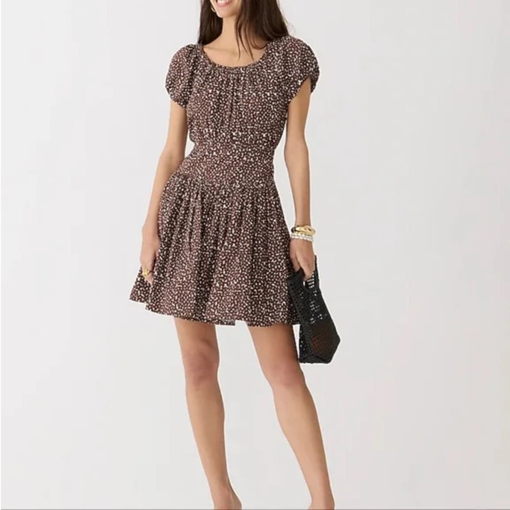 J Crew Drop-waist Cotton Poplin Mini Dress In Mocha Floral For Women Size 6